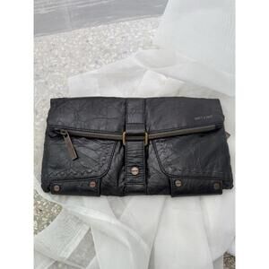 Matt & Nat Pewter Foldover Vegan Leather Clutch Bag Black Zip Excellent